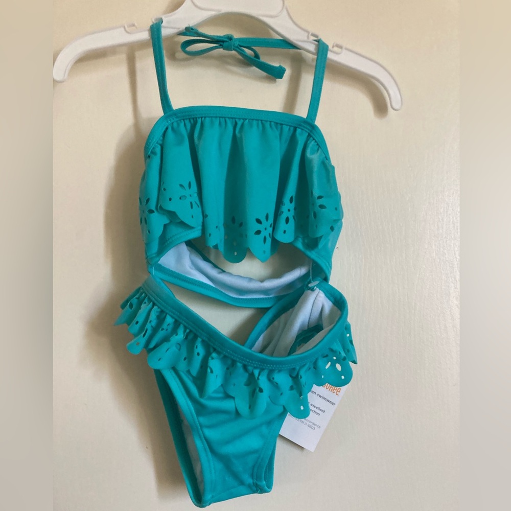 🌸NWT Gymboree 2pc Turquoise Bandeau/Halter Top Both w/Laser Cut Overlay C - Picture 1 of 9